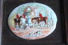 Médaillon en porcelaine de Limoges  scène chasse à courre  17.5 cm x 15.5 cm