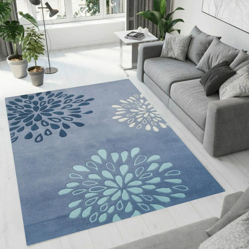 Tapis bleu fleurs touffeté - tapis,