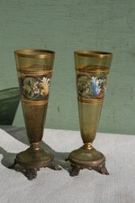 lot de 2 verres anciens à decor de peinture émaillée 1900.