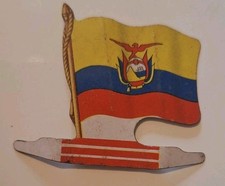 ÉQUATEUR DRAPEAU TOLE LITHO VINTAGE AMERICORAMA L'ALSACIENNE 1960