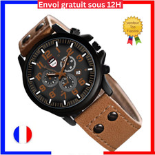 Montre à quartz pour homme bracelet cuir minimaliste beau design