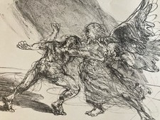 Belle Gravure lithographie Claude WEISBUCH (1927-2014) Duel avec l'ange 1970 Art