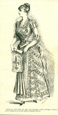 Gravure ancienne 1883 mode robe en voile bleu Marie de Solar issue du livre