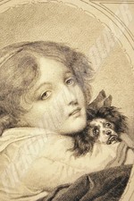 GRAVURE 19è GREUZE La Jeune Fille au chien gr. MORSE les chefs-d'oeuvre de l'art