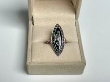 ANCIEN Bague Marquise Marcassites Argent Or Antique Sterling Silver Gold Ring