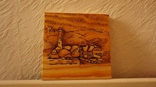 Tableau brûlé en bois, pyrographie-paysage