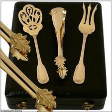 Fouquet-Lapar French Sterling Silver 18k Gold Dessert Hors D'oeuvre Set, Box 