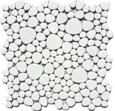 Carreaux de Mosaique Galets Blanc Brillant Céramique Drops Boules Mur 12-0102_B