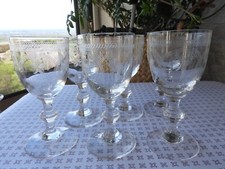 6 ANCIENS VERRES A VIN BLANC / PORTO EN VERRE ou CRISTAL GRAVE de MEISENTHAL