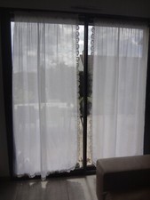LOT DE 2 RIDEAUX PAIRE DE VOILAGE LONG 208CM BRIDE 2 PANS GRAND BLANC ECRU    PA