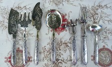 Superbe RARE lot 7 couverts service poisson tarte ... argent fourré, doré XIXème