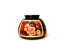 Vase en céramique vernissée - Décor floral - H: 11 cm