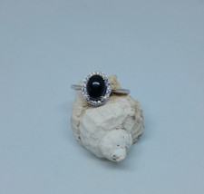 Bague réglable sertie d'un onyx et zirconium argent 925 rhodié création unique