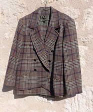 Ensemble jupe et veste année 80 laine tartan vert bordeaux eighties taille 40