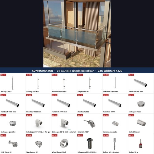 Kit garde corps verre - kit, inox