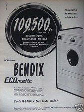 PUBLICITÉ 1958 BENDIX ÉCOMATIC 10 MODÈLES DE MACHINE A LAVER - ADVERTISING