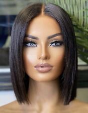 Perruque Naturelle 100% Humains Dentelle 13x4 Lace Front Noir Lisse Bonnet 25cm