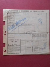 sncf récépissé ç remettre au destinataire  1944 tampon de Martigny les bains