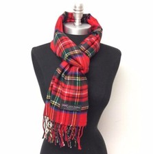 Echarpe homme laine 100 % cachemire d'Ecosse chic plaid carreaux fond rouge