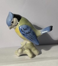 moineau Oiseau bleu et jaune signature à identifier vintage