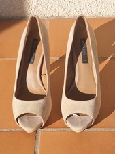 ESCARPINS PEEP-TOE MANGO BEIGE taille 39 en daim très bon état ultra GLAMOUR!