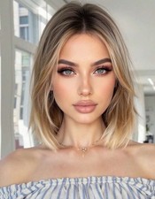 Perruque Synthétique Féminine Courte Blond Doré Cheveux Lisses 25cm +4 Bonnets