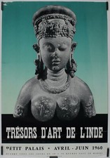 Trésors d'art de l'Inde 1960 Affiche Originale Exposition Sculpture