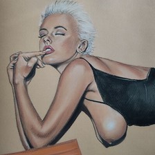 Dessin original sexy modèle nu signé