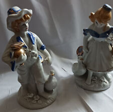 statuettes couple paysans avec oies en ceramique 18cm ( sans marque )