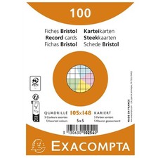 [10254E] Exacompta Paquet de 100 fiches Bristol quadrillé 5x5 non perforé 105...