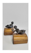 Paire de Serre-livres Presse-papiers angelots en bronze patine brune