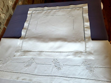 N06 Ancienne Parure de lit de bébé lin  brodé drap 103x142cm + taie vintage