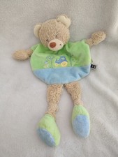 Doudou PLAT OURS vert bleu