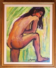 tableau de Gérard Fagard (1938-2021): nu féminin sur fond vert