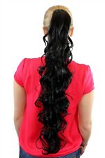 Postiche Tresse Noir Env. 75cm Ondulé Pince Papillon Sur Extension JL-4017-1B