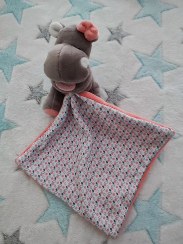 Doudou hippopotame rose gris - hippopotame,