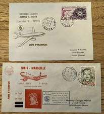 1975, 2 Enveloppes 1er Jour 1er Liaison Airbus A300 B Marseille Tunis Air France
