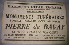 ANCIEN BUVARD PUBLICITAIRE MONUMENTS FUNERAIRES VITAL EVRARD BELLIGNIES 1950