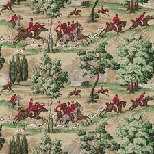 Sanderson Tally Ho Evergreen Cramoisi Chasse Cheval Tissu Rideau Tapisserie Use
