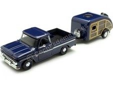 1966 Chevrolet C10 Fleetside Azul + Caravana Chardrop 1:24 Motor Max 73355-76083