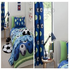 Catherine Lansfield Bleu Football Housse Couette Simple + Assorti 183cm Rideaux