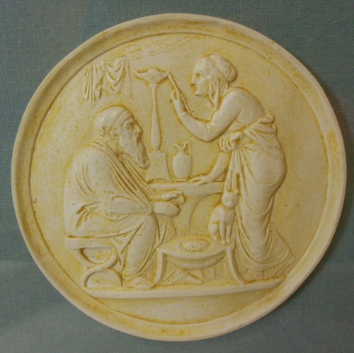 Vtg framed plaster medallion - plaster,