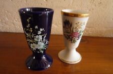 2 mazagrans porcelaine Limoges bleu de four et blanc fleuri
