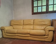 Canapé en cuire jaune (3 places)