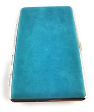 Étui boîte métallique pour 14 cigarettes longues 100S Simili cuir daim Azur