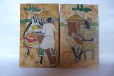 4 tableaux africains sur toile peint à la main signés  probablement avec  encres