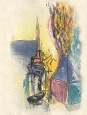 JEAN MARZELLE En Hollande - Les Arbres Du Port En Automne gravure 1964