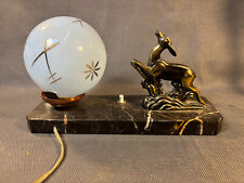 Ancienne lampe de bureau socle en marbre statuette biche vintage années 1950