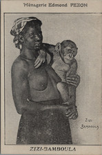 Exposition coloniale, Paris, Ménagerie Edmond Pezon, Femme au singe "Zizi Bambou