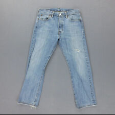 Jean Droit Distressed Levi's 501 Homme W32 L32 Bleu Lightwash Button-Fly